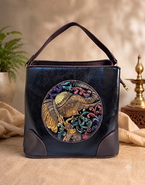 Vintage Embossed Elephant Faux Leather Satchel & Crossbody Bag